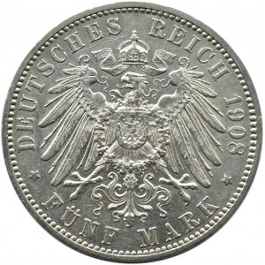 Niemcy, Badenia, Friedrich, 5 marek 1908 G, Karlsruhe
