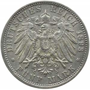 Niemcy, Badenia, Fryderyk, 5 marek 1893 G, Karlsruhe