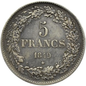 Belgia, Leopold I, 5 franków 1849, Bruksela