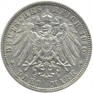 Niemcy, Badenia, Fryderyk II, 3 marki 1910 G, Karlsruhe