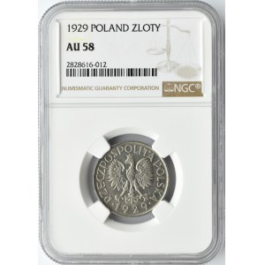 Polska, II RP, 1 złoty 1929, Warszawa, NGC AU58
