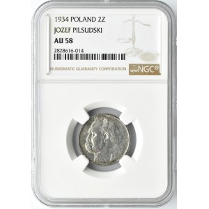 Polska, II RP, J. Piłsudski, 2 złote 1934, NGC AU58
