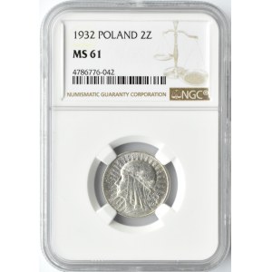 Polska, II RP, Głowa kobiety, 2 złote 1932, NGC MS61