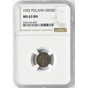 Polska, II RP, 1 grosz 1925, Warszawa, NGC MS63 BN