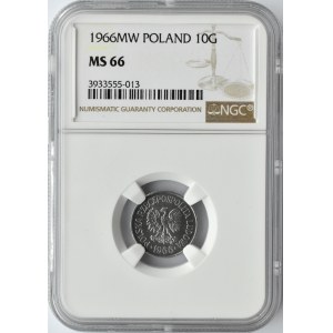 Polska, PRL, 10 groszy 1966, Warszawa, NGC MS66