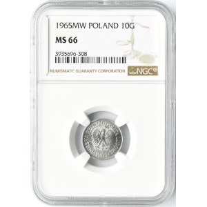 Polska, PRL, 10 groszy 1965, Warszawa, NGC MS66