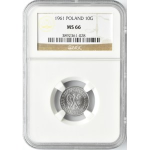 Polska, PRL, 10 groszy 1961, Warszawa, NGC MS66