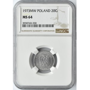 Polska, PRL, 20 groszy 1973, Warszawa, NGC MS64