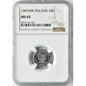 Polska, PRL, 10 groszy 1981, Warszawa, NGC MS65