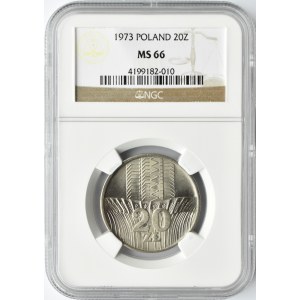 Polska, PRL, 20 złotych 1973, wieżowiec, Warszawa, NGC MS66