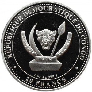 Kongo, 20 franków 2020, Tyranozaur, UNC