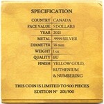 Kanada, 5 dolarów 2021, wersja złocona, limitowana edycja 500 sztuk, UNC