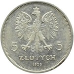 Polska, II RP, Nike, 5 złotych 1928, Warszawa, odmiana ze znakiem mennicy, ładna