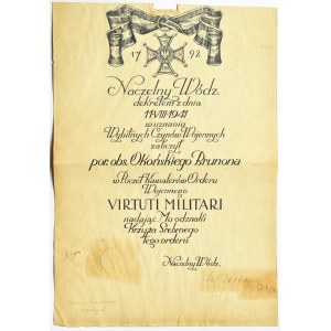 Polska, PSZ, Virtuti Militari (numerowany) z dyplomem podpisanym przez gen. Wł. Sikorskiego, fotografie, pamiętnik