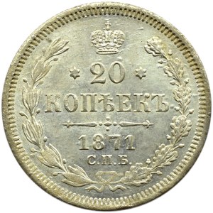 Rosja, Aleksander II, 20 kopiejek 1871 HI, Petersburg