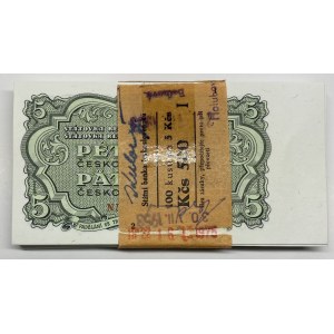 Czechoslovakia Original Bundle with 100 Banknotes 5 Koruny 1953 Consecutive Numbers