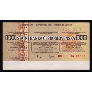 Czechoslovakia Travel Cheque 1000 Korun 1989