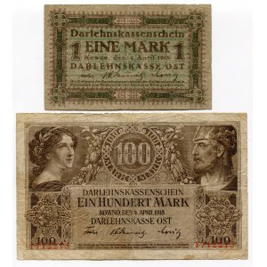 Germany - Empire Republic Kowno 1 & 100 Mark 1918 WWI Occupation of Lithuania