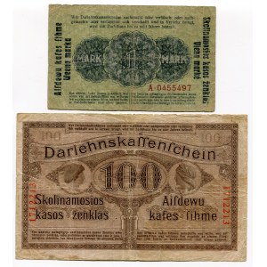 Germany - Empire Republic Kowno 1 & 100 Mark 1918 WWI Occupation of Lithuania
