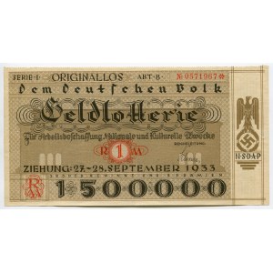 Germany - Third Reich Lottery Ticket 1 Reichsmark 1933