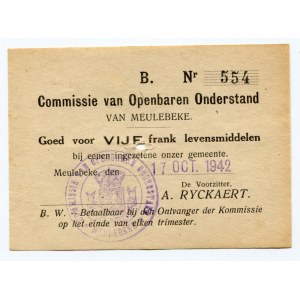 Belgium West Flanders, Meulebeke 5 Francs 1942