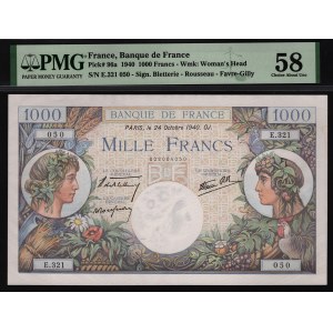 France 1000 Francs 1940 PMG 58