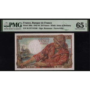 France 20 Francs 1944 PMG 65 EPQ