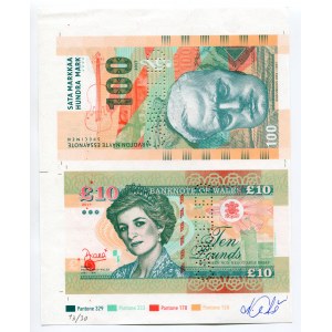 Great Britain & Finland 2 Notes 2017 Canceled Test Print with Gábrišs Signature, Rare!