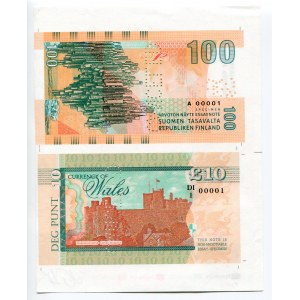 Great Britain & Finland 2 Notes 2017 Canceled Test Print with Gábrišs Signature, Rare!