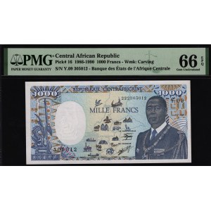 Central African Republic 1000 Francs 1986 - 1990 PMG 66 EPQ