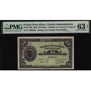 French West Africa 25 Francs 1942 PMG 63 EPQ