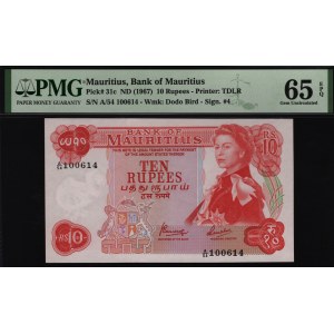 Mauritius 10 Rupees 1967 PMG 65 EPQ