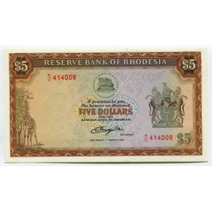 Rhodesia 5 Dollars 1976 RARE