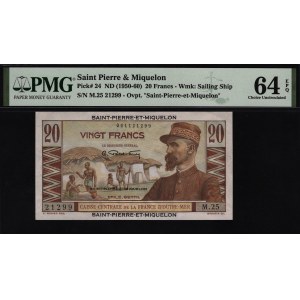 Saint Pierre & Miquelon 20 Francs 1950 - 1960 PMG 64 EPQ