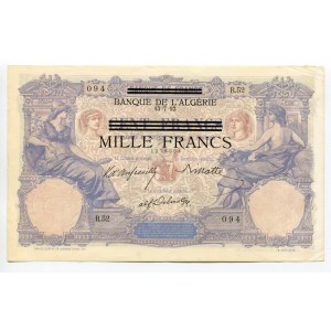 Tunisia 1000 Francs on 100 Francs 1942 - 1943 (ND)