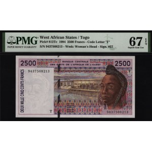 West African States Togo 2500 Francs 1994 PMG 67 EPQ