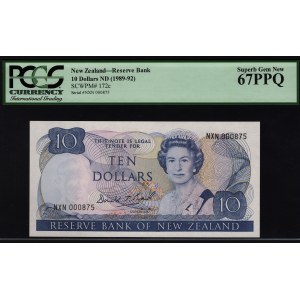 New Zealand 10 Dollars 1989 - 1992 PCGS 67 PPQ