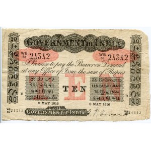 British India 10 Rupees 1916
