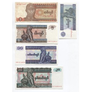 Myanmar Lot of 5 Notes 1990 - 1996