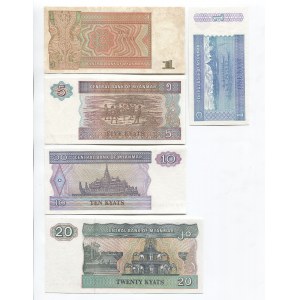 Myanmar Lot of 5 Notes 1990 - 1996