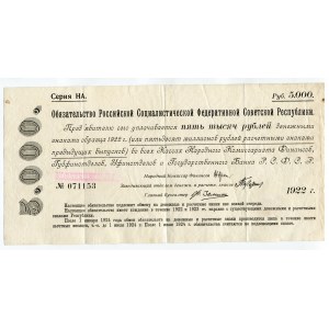 Russia - RSFSR Obligation 5000 Roubles 1922