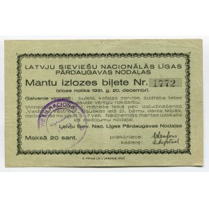 Latvia Lottery Ticket 20 Santimu 1931