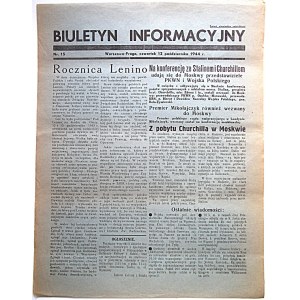 BIULETYNINFORMACYJNY. Warszawa - Praga, czwartek 12 października 1944 r. nr 15. Format jw. s. 2 ...