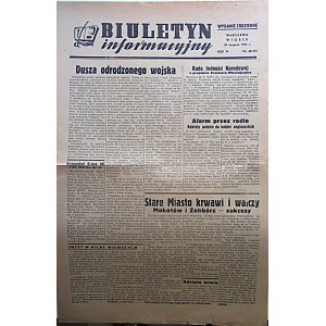 BIULETYN INFORMACYJNY. Wydanie codzienne. W-wa, wtorek 29 sierpnia 1944. Rok VI. Nr 66 - 274. Format 37/46 cm...
