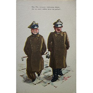 [POSTKARTE]. Die Armee in Karikaturen. Serie 1 - Nr. 1 [W-wa 1933]. Von den Autoren gedruckt. Gezeichnet von E. Jaryczewski...