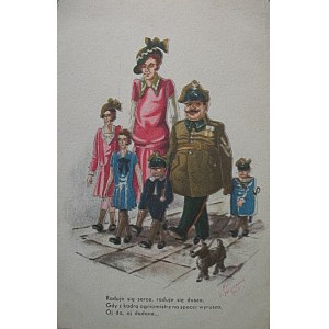 [POSTKARTE]. Die Armee in Karikaturen. Serie 1 - Nr. 6 [W-wa 1933]. Von den Autoren gedruckt. Gezeichnet von E. Jaryczewski...