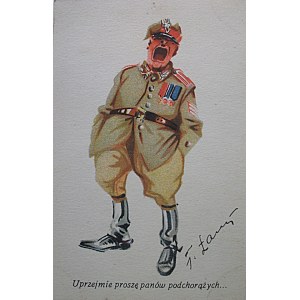 [POSTKARTE]. Satirische Postkarte, militärisch, mit dem Titel : Mit freundlicher Genehmigung der Herren Kadetten......