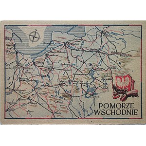 [POSTKARTE]. Vorpommern. Auf der Vorderseite eine Karte von Vorpommern, ein weißer Adler auf einem roten Schild....