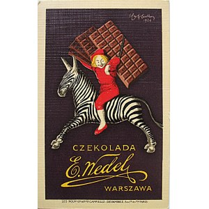 [WERBEPOSTKARTE]. E. Wedel Warschau Schokolade. Unterzeichnet Les Nouvlles Capiello, Devambez. Soc`te An`me Paris...