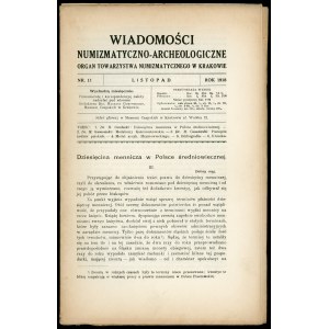 Wiadomości Numizmatyczno-Archeologiczne nr 11 1918 r
